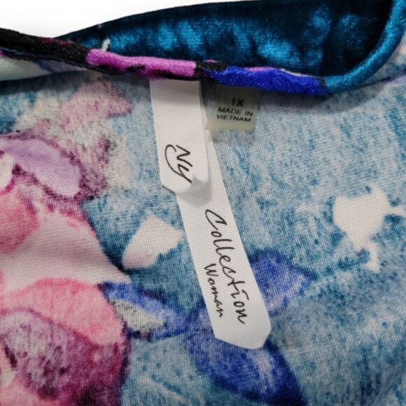 NY Collection Dress Size 1X Women's Plus Size Dress Floral Cold Shoulder Hi Low - Picture 6 of 7